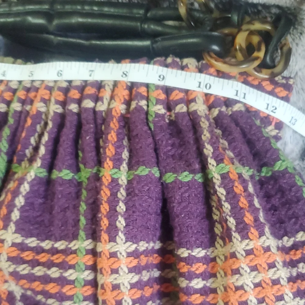 Oversized Plaid Hobo Bag Purple with Orange and Green Trim